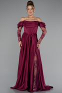 Standesamtkleid Lang Satin Pflaume ABU6356