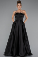 Abschlusskleid Lang Satin Schwarz ABU5105