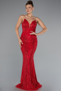 Rot Abendkleid İm Meerjungfrau-Stil Schuppig Lang ABU5112