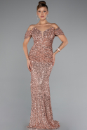Lachs Abendkleid İm Meerjungfrau-Stil Schuppig Lang ABU4906