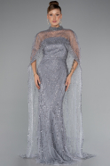 Abendkleid Lang Perlenbesetzt Grau ABU5141