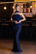Abendkleid Lang Perlenbesetzt Marineblau ABU5131