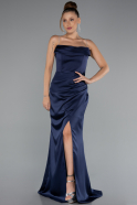 Abendkleid im Meerjungfrau-Stil Lang Satin Marineblau ABU5149