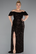 Dunkelbraun Abendkleid İn Übergröße Schuppig Lang ABU4863