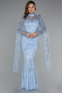 Abendkleid Lang Perlenbesetzt Eisblau ABU5152