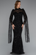 Abendkleid Lang Perlenbesetzt Schwarz ABU5152