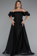 Abendkleid Lang Perlenbesetzt Schwarz ABU5154