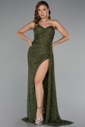 Khaki Abendkleid Perlenbesetzt Lang ABU4871