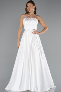 Weiß Abschlusskleid Satin Lang ABU5105