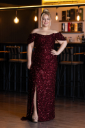 Weinrot Abendkleid İn Übergröße Schuppig Lang ABU4863