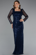 Abendkleid Lang Perlenbesetzt Marineblau ABU5165