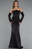 Abendkleid Lang Satin Schwarz ABU6033