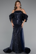 Abendkleid in Übergröße Lang Schuppig Marineblau ABU6312