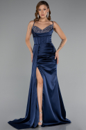 Abschlusskleid Lang Satin Marineblau ABU5171