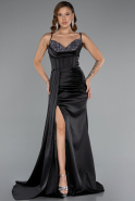 Abschlusskleid Lang Satin Schwarz ABU5171