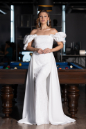 Abendkleid Lang Perlenbesetzt Weiß ABU5154