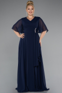 Abendgarderobe in Großen Größen Lang Chiffon Marineblau ABU5180