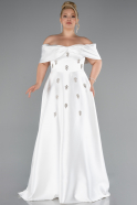 Weiß Abendkleid İn Übergröße Satin Lang ABU4998
