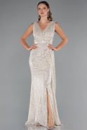Beige Abendkleid Schuppig Lang ABU3201