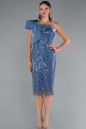 Abendkleid Midi Perlenbesetzt Indigo ABK2424