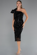 Abendkleid Midi Perlenbesetzt Schwarz ABK2424