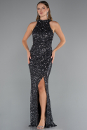 Anthrazit Abendkleid Schuppig Lang ABU5135