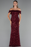 Weinrot Abendkleid İm Meerjungfrau-Stil Schuppig Lang ABU4778