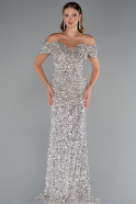 Beige Abendkleid İm Meerjungfrau-Stil Schuppig Lang ABU4906