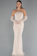 Abendkleid im Meerjungfrau-Stil Lang Spitze Beige ABU5215
