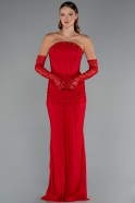 Abendkleid im Meerjungfrau-Stil Lang Spitze Rot ABU5215