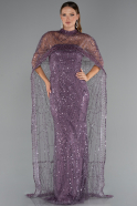 Lavendel Abendkleid Perlenbesetzt Lang ABU5141