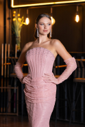 Abendkleid im Meerjungfrau-Stil Lang Spitze Puder ABU5215