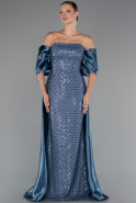 Abendkleid Lang Perlenbesetzt Indigo ABU5234