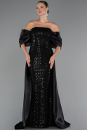 Abendkleid Lang Perlenbesetzt Schwarz ABU5234