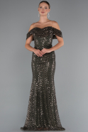Abendkleid Lang Perlenbesetzt Khaki ABU5239
