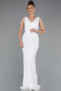 Weiß Abendkleid İm Meerjungfrau-Stil Schuppig Lang ABU3842