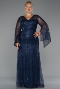 Abendkleid in Übergröße Lang Perlenbesetzt Marineblau ABU5243
