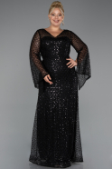 Abendkleid in Übergröße Lang Perlenbesetzt Schwarz ABU5243
