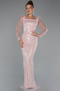 Puder Abendkleid Perlenbesetzt Lang ABU5165