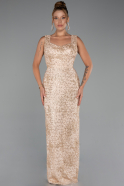 Gold Abendkleid Perlenbesetzt Lang ABU5187