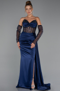 Abendkleid Lang Satin Marineblau ABU5288