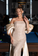 Gold Abendkleid Perlenbesetzt Lang ABU5169