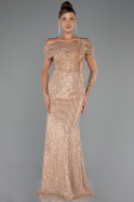 Gold Abendkleid Perlenbesetzt Lang ABU5183