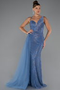 Abendkleid Lang Perlenbesetzt Indigo ABU5297