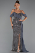 Abendkleid Lang Perlenbesetzt Anthrazit ABU5316