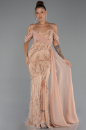 Abendkleid Lang Perlenbesetzt Gold ABU5316