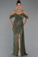 Abendkleid Lang Perlenbesetzt Khaki ABU5316