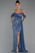 Abendkleid Lang Perlenbesetzt Indigo ABU5316