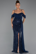 Abendkleid Lang Perlenbesetzt Marineblau ABU5316