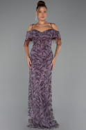 Abendkleid in Übergröße Lang Perlenbesetzt Lavendel ABU5326